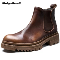british style slip on chelsea mens thick soled increased leather cowhide cowboy boots man winter shoes