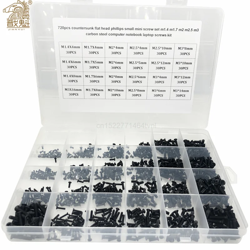 720pcs countersunk flat head phillips small mini screw set m1 4 m1 7 m2 m2 5 m3 carbon steel computer notebook laptop screws kit free global shipping