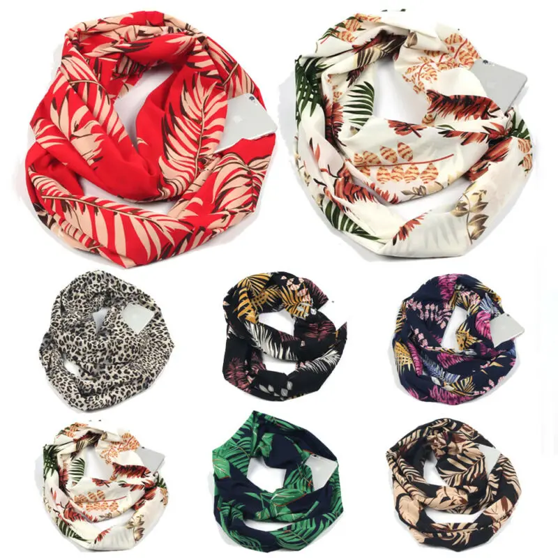 Novelty Warm Scarves Women Winter Convertible Infinity Scarf With Pocket Zipper Ladies Fashion Circle Shawl 180CM | Аксессуары для