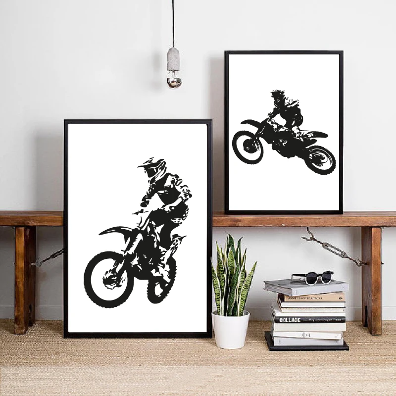 

Black and White Motorcycle Racer Prints Winter Sport Wall Art Canvas Painting Hockey Goalie Illustration Room Hom No Frame