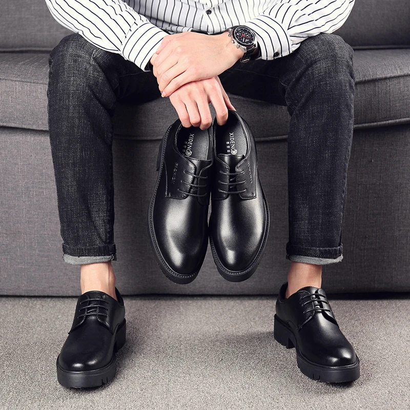 Туфли-оксфорды мужские из натуральной кожи формальная обувь увеличивающая рост