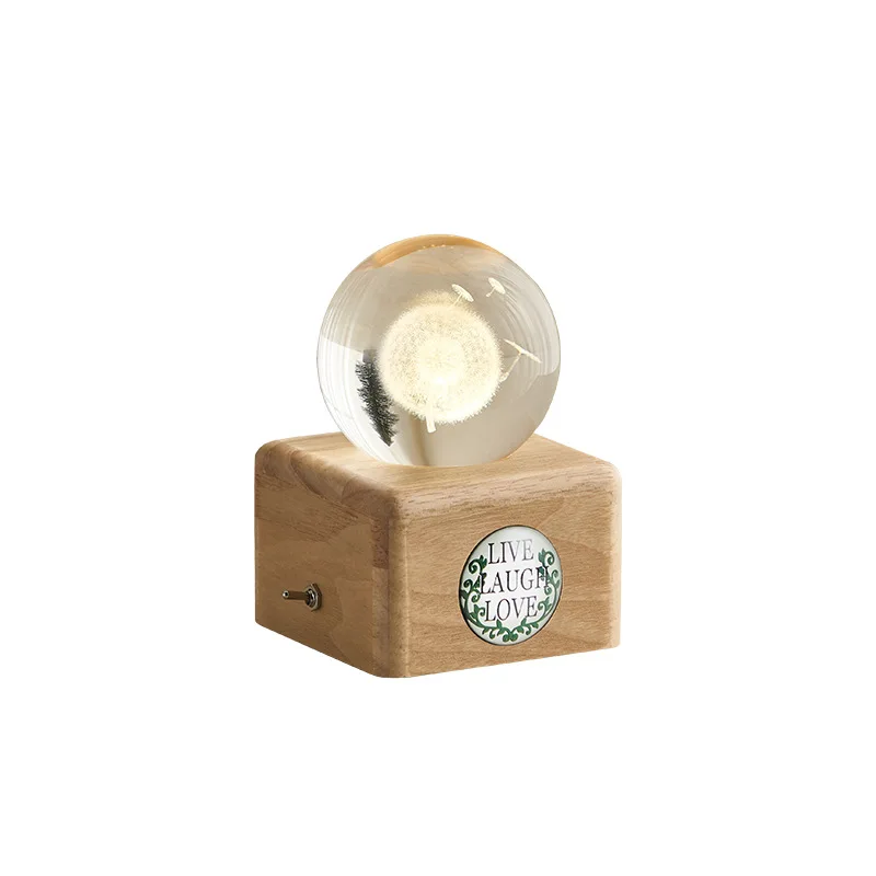 

2021New Solid Wood Transparent Music Box Crystal Ball Desktop Ornaments Home Nightlight Decoration To Girlfriend A Birthday Gift