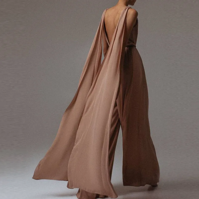 

Summer Sleeveless Backless Solid Women Jumpsuits Elegant Fashion Wide Leg Playsuit 2021 Ladies Sexy Loose Romper Chic Streetwear