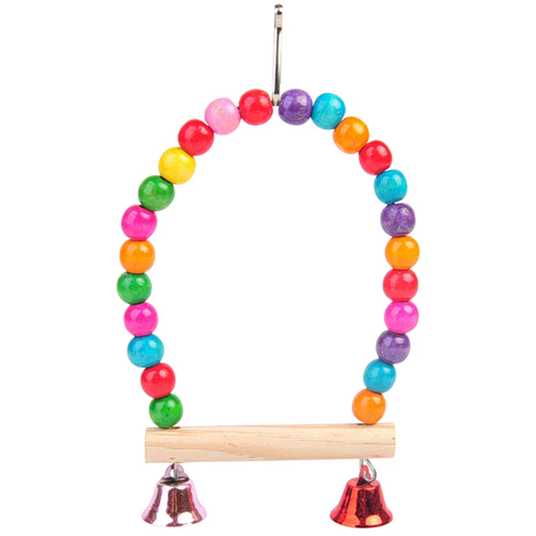 

1pc hot selling Parrot Swing Perch Arch Design Wood Bird Cage Swing Bird Hanging Perch With Bell Bird Supplies Multicolor
