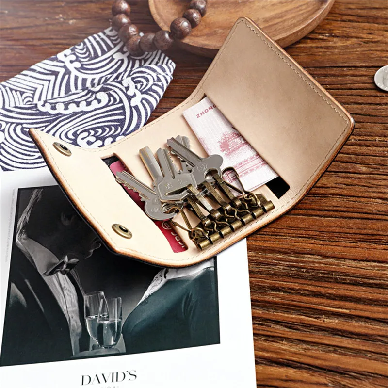 Винтажный простой держатель для ключей кошелек из натуральной кожи мужчин