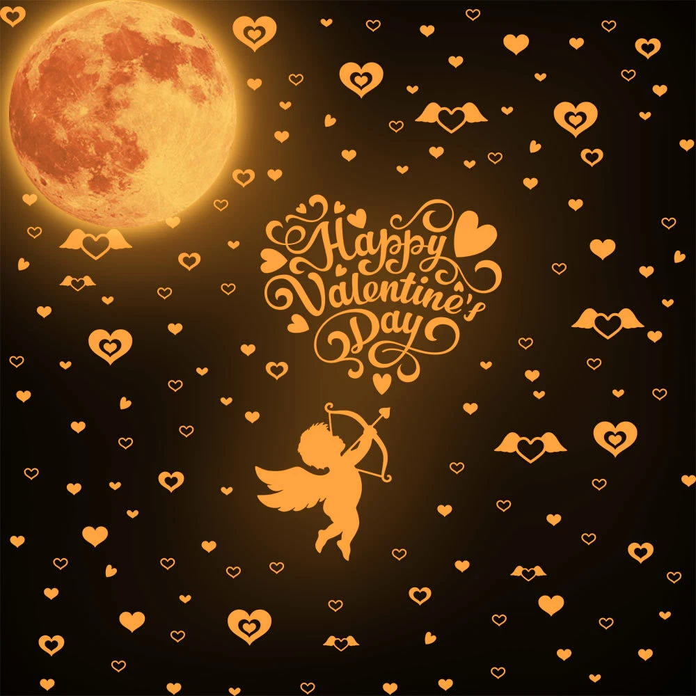 

Cupid Moon Luminous Stickers Couple Fluorescent Pink Heart Decal Glow In The Dark Stickers For Valentine Day Wedding Wall Decor