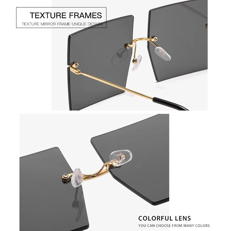 

VCKA Oversized Sunglasses 2020 Women Retro Vintage Sunglasses Luxury Brand Rimless Eyewear oculos de sol feminino Big Shades