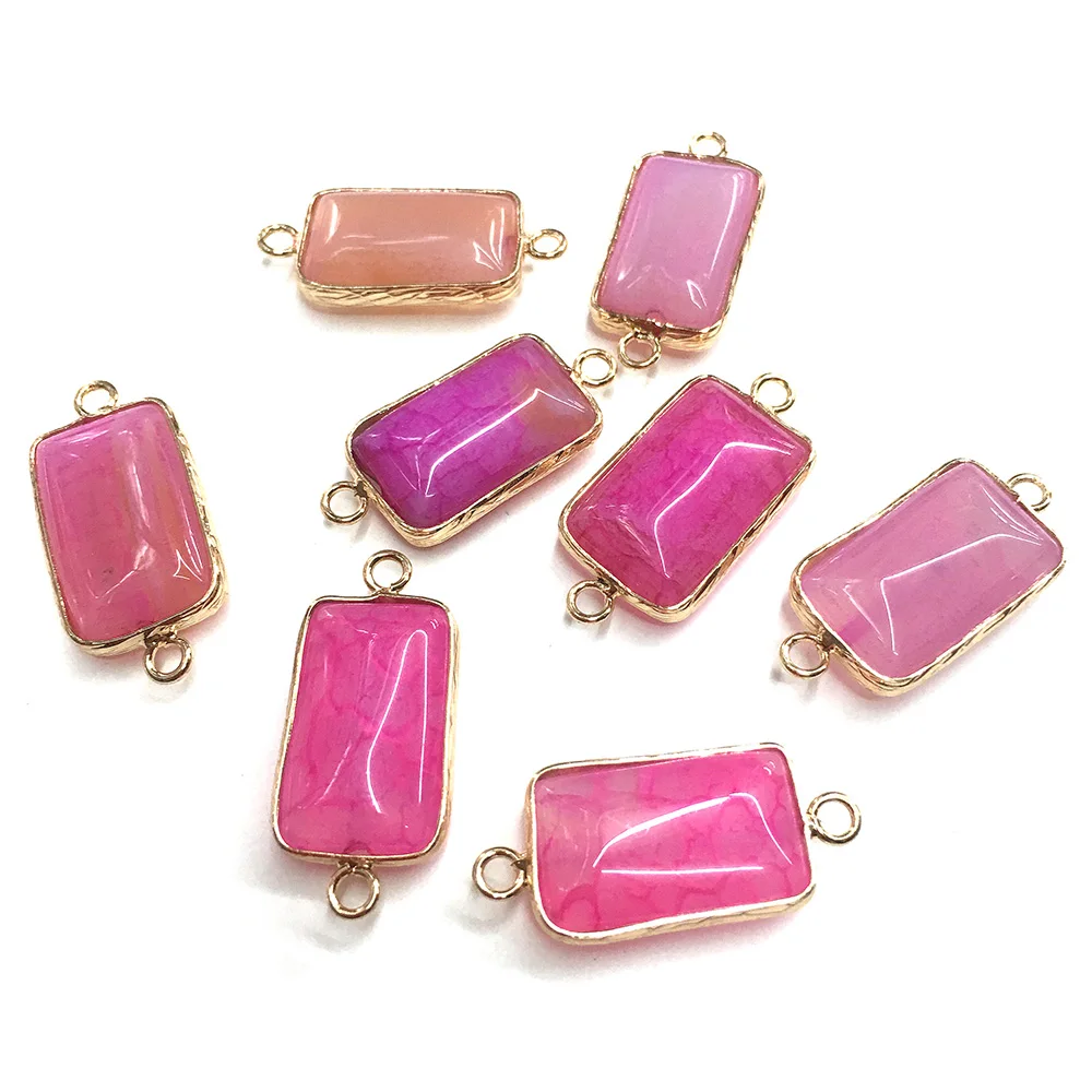 

Rectangular Gold-plated Pink Agates Pendant Necklace Reiki Healing Natural Stone Amulet DIY Jewelry Gift Size 14x30mm