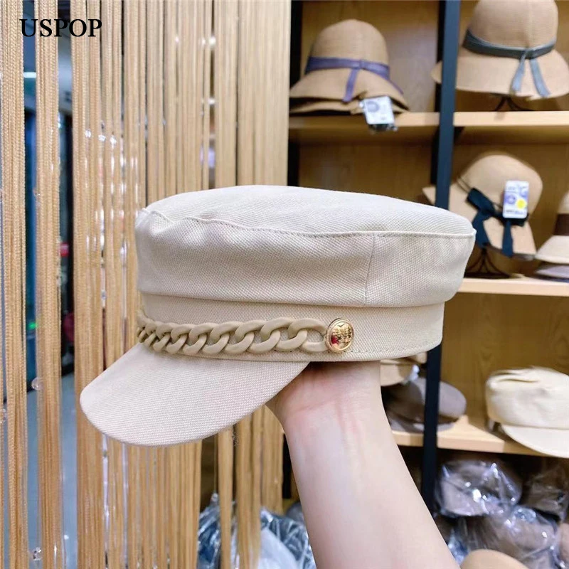 Новинка Женская весенне летняя хлопковая кепка USPOP для газетчика с цепочкой