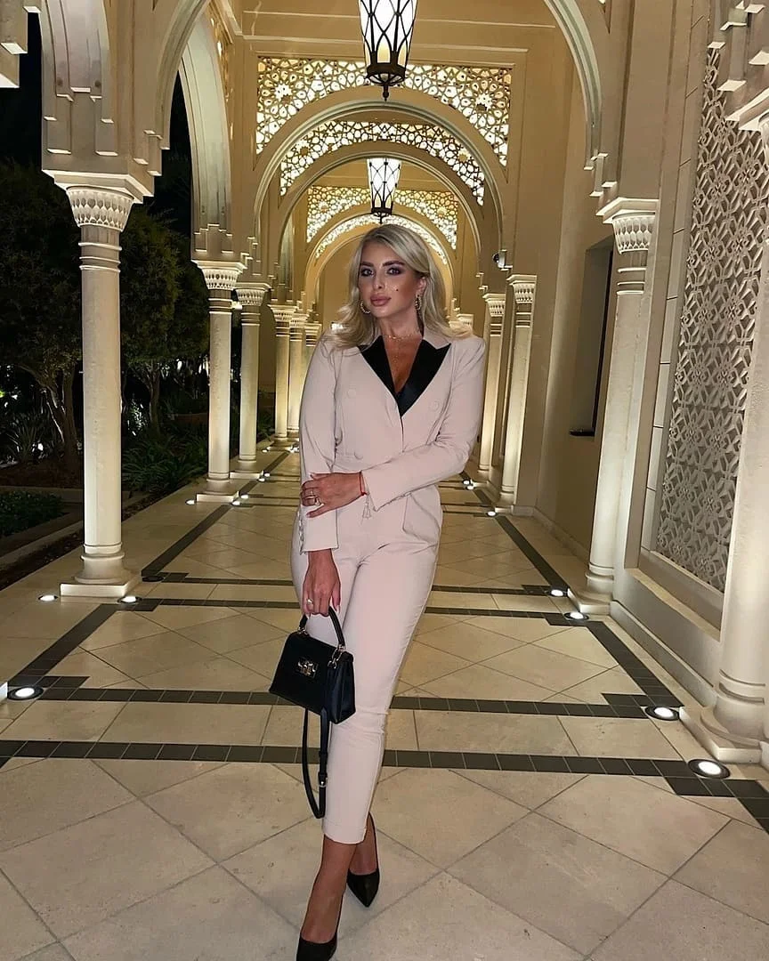 Elegant Women Suits Double Breasted Slim Fit Pocket Patchwork Blazer Pencil  Pants Celebrity Office Lady Casual Coat 2 Pieces