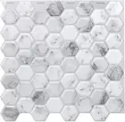 Шестигранная виниловая самоклеящаяся наклейка с белой каменной текстурой, квадратные настенные плитки для кухни, ванной комнаты (1 лист)