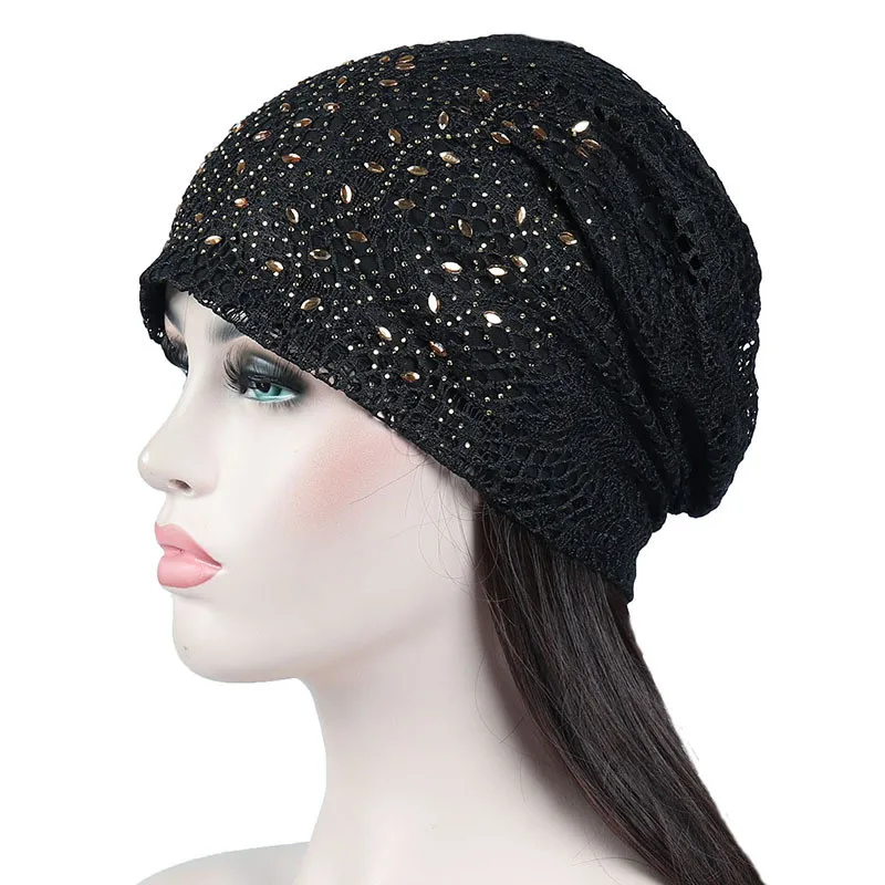 

New Summer Autumn Turban Cap for Women Soft Hollow Lace Beanies Cap Cotton Warm Women Hat Breathable Head Cap