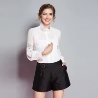 xxl blouse shirt 2021 spring summer high quality tops women ruffled collar hollow out lace patchwork long sleeve shirt female