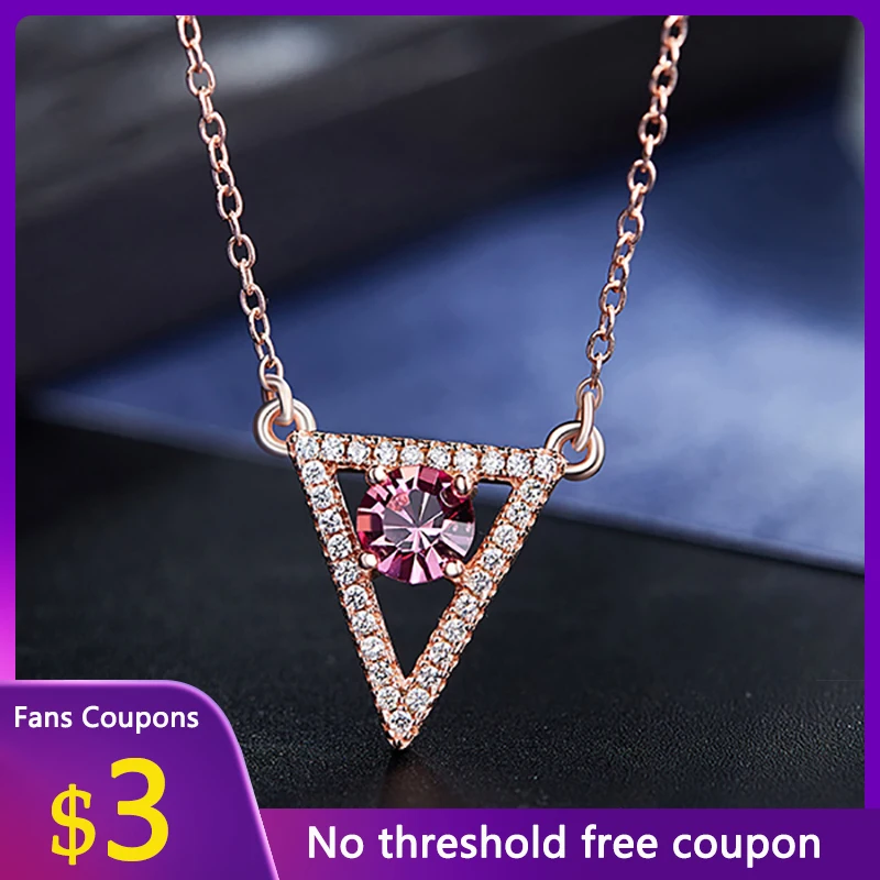 

LYNACCS 925 Sterling Silver Necklace for Women Rose Gold Plated Geometric Triangle Crystal Female Jewellery Silver Necklace