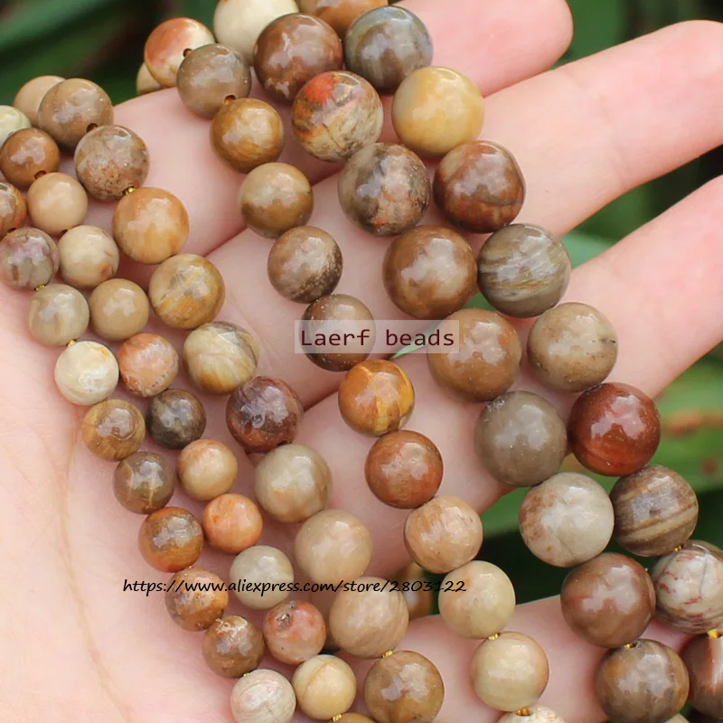 

Natural Fossil Wood xylopal stone Round Loose Beads15''/Strand 6/8/10MM Pick Size For Jewelry Making
