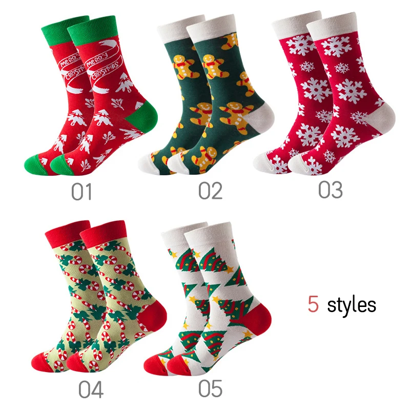 5 Pair Woman Christmas Socks Funny Xmas Santa Claus Tree Snowflake Elk Snow Cotton Tube Socks Happy Sock Men New Year