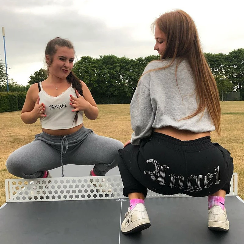 

High Waist Harem Pants Sweatpants for Women Loose Slacks Diamond Ornaments Leggings Drawstring Trousers Elstic Pants Running
