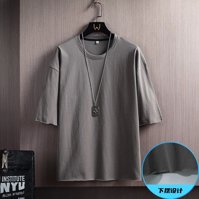 

2021 Summer New Arrivals Simple Solid Color Loose Plus Size Slim Casual Hip-hop Cotton Men Short-sleeved T-shirt Free Shipping