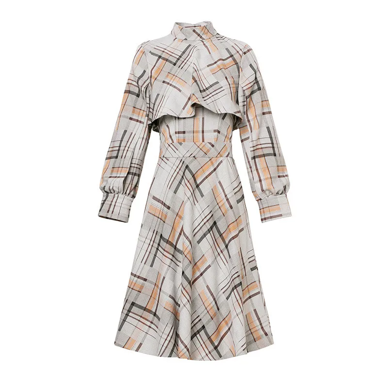

Dress Women Long Sleeve Spring Autumn Mini Plaid Dresses Fashion England Style Vintage Elegant Woman Clothes Sukienka Robe Femme