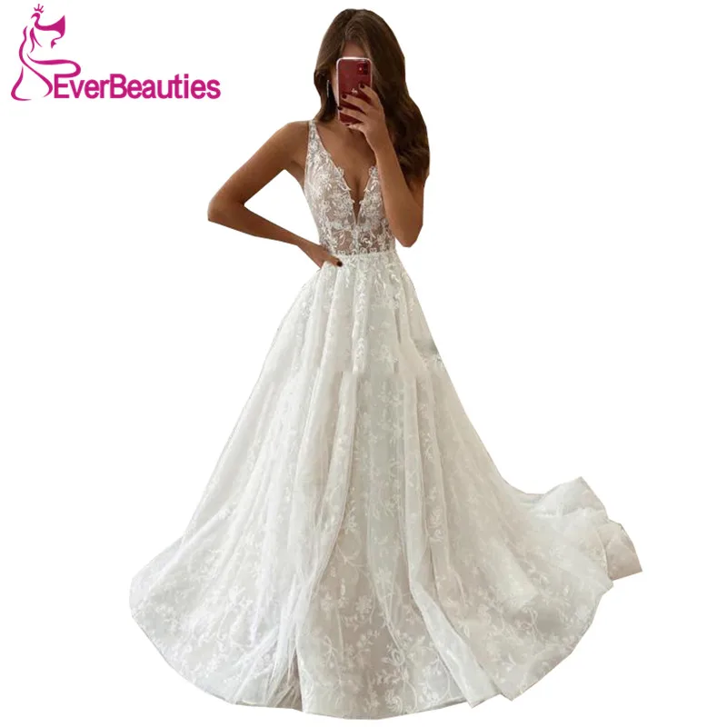 

A-Line Lace Wedding Dress 2020 Vintage Vestido De Noiva Boho Country Bridal Gown Robe De Mariee Beach V-Neck свадебное платье