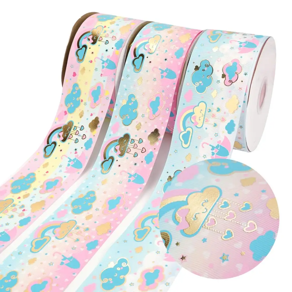 

3 Inch 75mm Rainbow Printed Grosgrain Ribbon DIY Gift Bow Headband Making 50 Yards/Roll