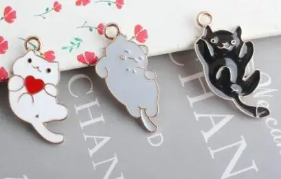 Новинка 10 шт. Мультяшные черно белые кошки DIY брелок металлические подвески