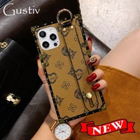 luxury wrist strap square pu leather phone case for huawei p20 case p30 p40 lite pro nova 4e 3i 4 5 6 vintage lattice back cover