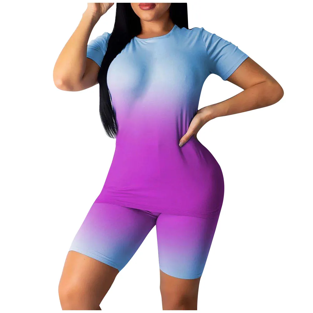 Женский Галстук Dyies с принтом круглый вырез короткий рукав топ и штаны комплект