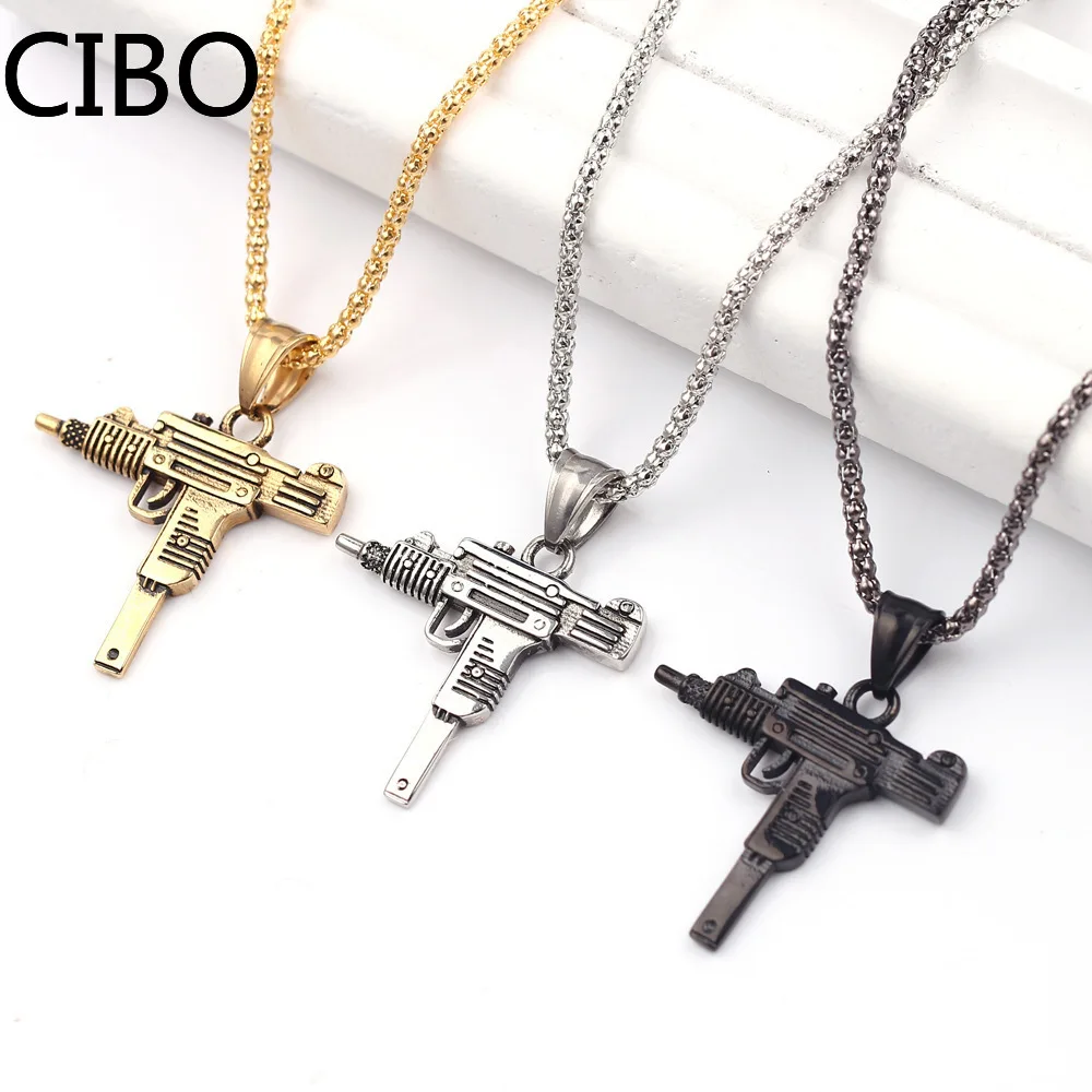 2019 новый пистолет УЗИ Форма кулон ожерелье для мужчин в стиле хип хоп ювелирных