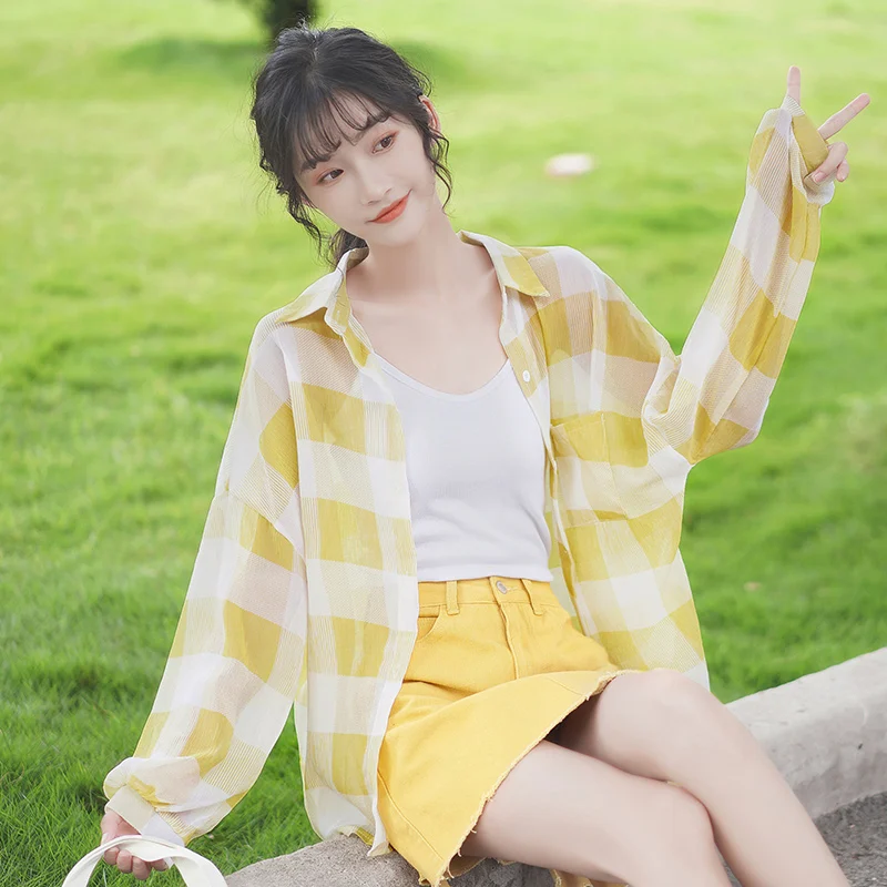 Шикарная летняя новая рубашка цвета хаки в клетку солнцезащитное пальто с