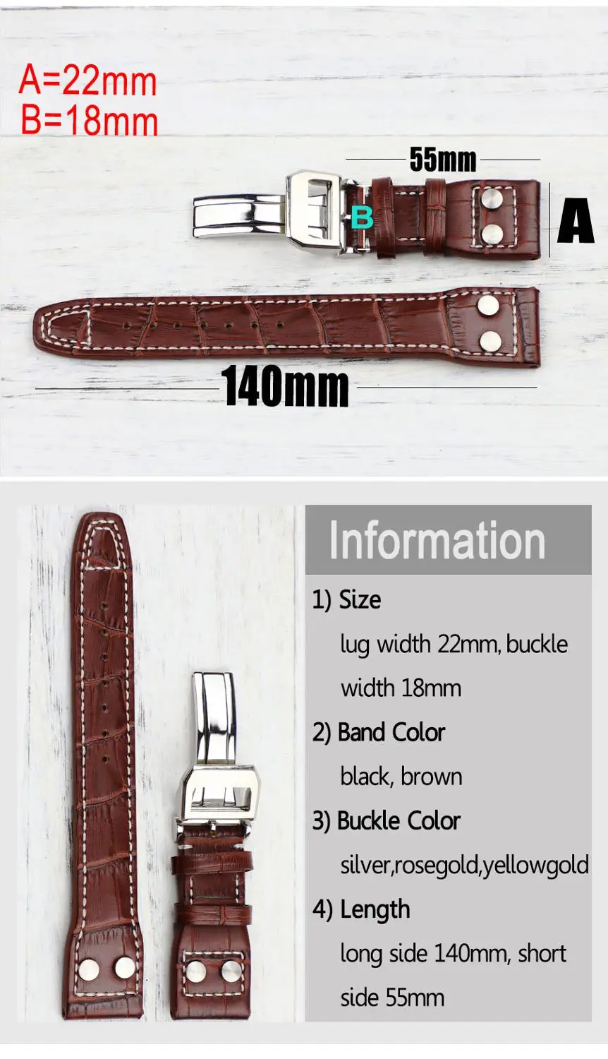 22mm Rivet Watch Bands for IWC Pilot Mark Chronograph Straps Black Brown Bracelets Belt Men pilot Military Wristband | Наручные часы