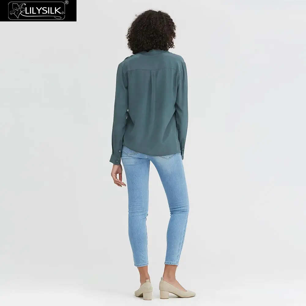 LilySilk рубашки блузка женская с длинным рукавом Базовая коробка плиссированная крепдешин шелк легкий устойчивый к морщин