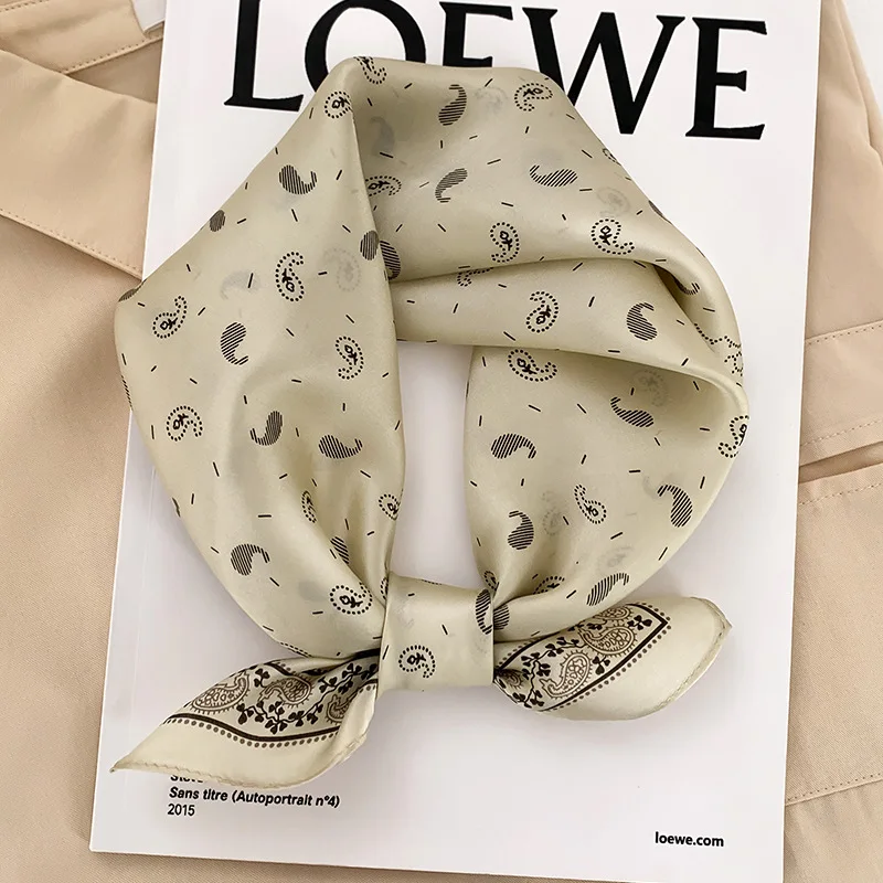53cm 100% Silk Satin Hair Scarf For Women Handkerchief Printed Bag Female Square Head Bandana Small Neck Scarves Ladies 2023 |