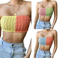 summer ladies sexy chest wrap girls creative color matching strapless sleeveless midriff baring top backless camisole