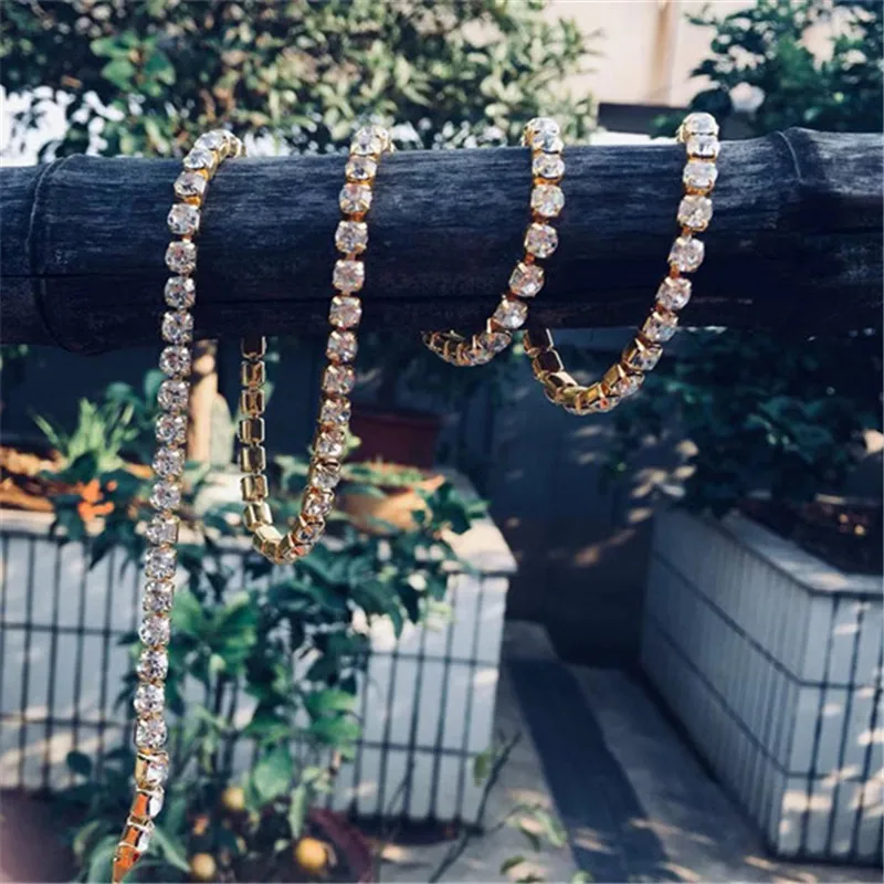 Хип-хоп 5 мм 60 см Bling Iced Out сплав Стразы теннисная цепь Очаровательная Длинная цепочка на шею для мужчин ювелирные изделия