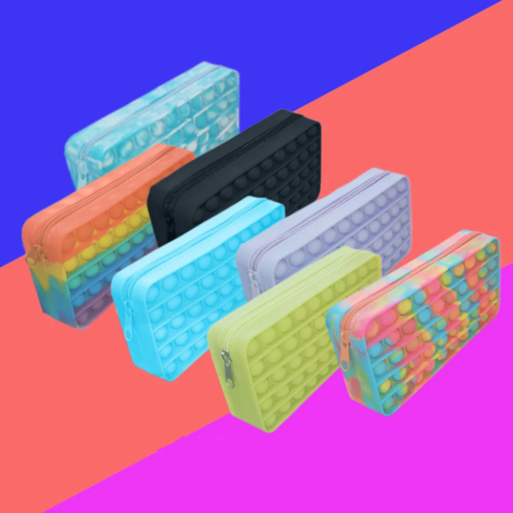

Rectangle Pencil Case Silicone Push Bubble Fingertip Toys Anti-Stress Set Stress Reliever Squeeze Crafts Adults Children Toys