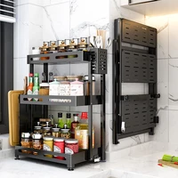 kitchen foldable storage holders wall mounted spice rack shelf cutlery cup plates dish rack stainless seasoning jar pantry rack