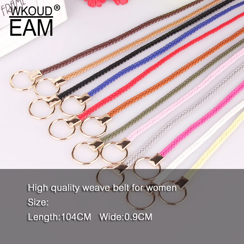 WKOUD EAM 2020 Новый кожаный плетеный ремень с круглой пряжкой для женщин Модный