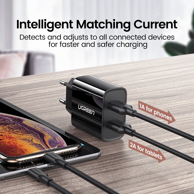 Ugreen 5V3. 4A Универсальное Зарядное Устройство USB Путешествия Зарядное Устройство Адаптер Портативный ЕС ВЕЛИКОБРИТАНИЯ Plug Смарт-Мобильный Телефон Зарядное Устройство для iPhone Tablet