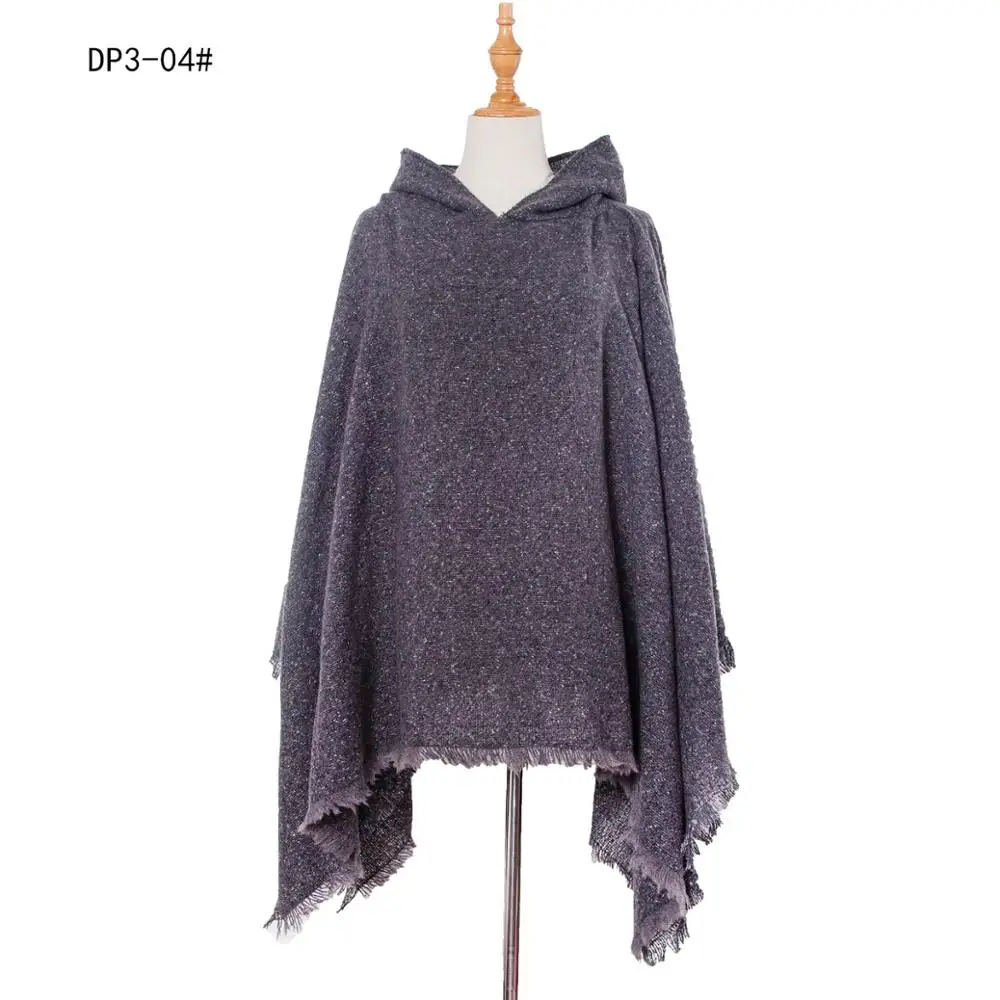 

2020 Autumn Winter Knitted Long Tassel Sweater Black Pullover Women Batwing Sleeves Loose Poncho Cloak With Hat