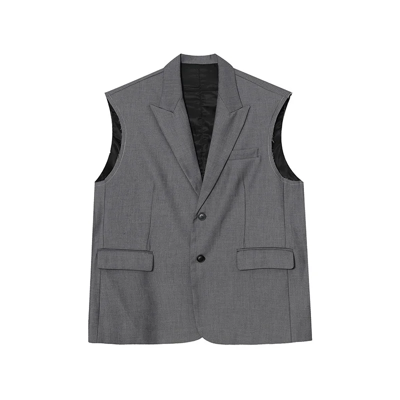 

IEFB Men's Clothing 2021 Autumn New Causal Suit Vest Korean Fashion Ins Loose Casual Waistcoat With Pocket Grey Sleeveless Y5400