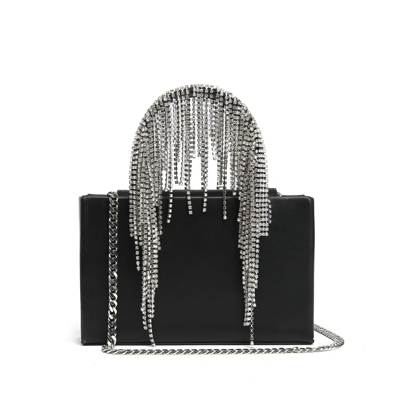 

Fashion dinner bag high-end sense rhinestone tassel 2020 summer new Autumn And Winter small square bag diamond female bag