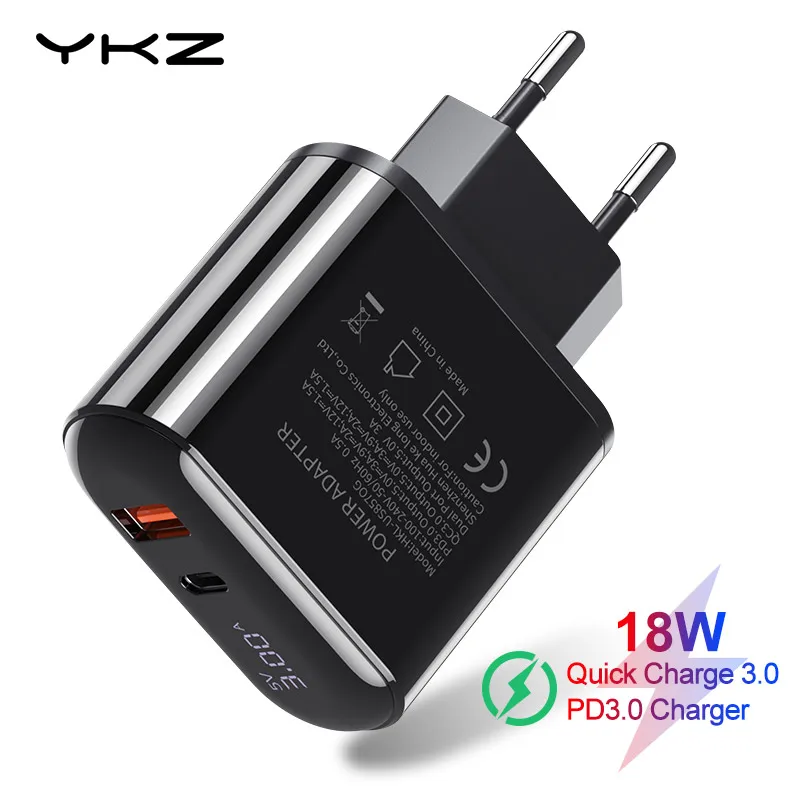 QC3.0 USB зарядное устройство YKZ светодиодный дисплей быстрая зарядка 3 0 PD мобильный