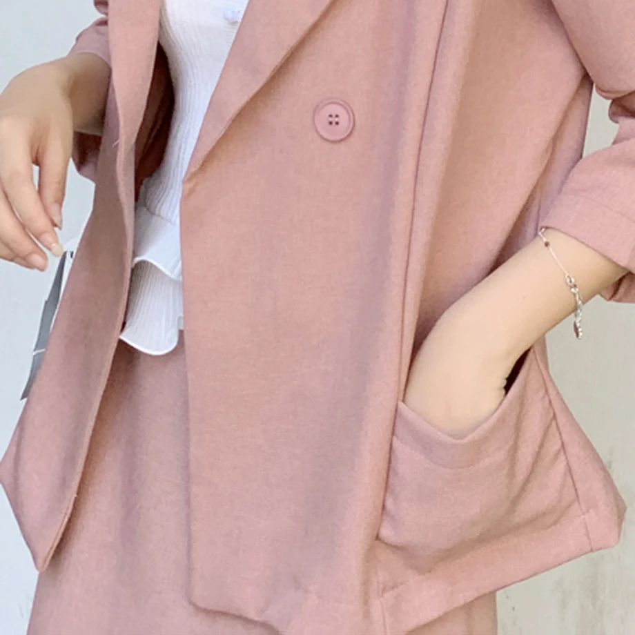 Женский костюм из двух предметов повседневный однотонный пиджак с карманами и