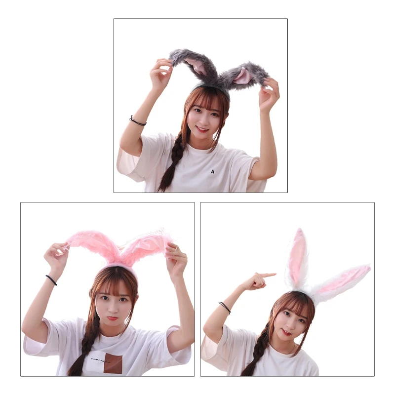 Длинные ободок с кроличьими ушами Симпатичные Яркие пушистый кролик животных и