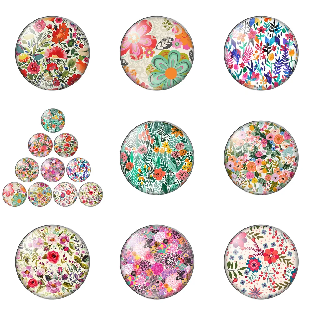 

Colorful Flower Group Rosy Life Up Pretty 12mm/20mm/25mm/30mm Photo Glass Cabochon Demo Flat Back Making Findings