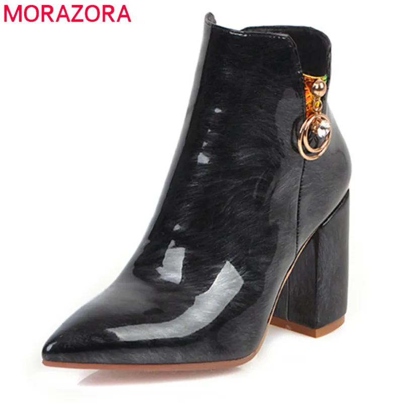 Женские ботильоны на молнии MORAZORA черные высоком квадратном каблуке украшенные