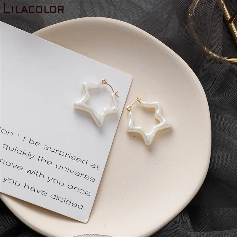 Милые женские серьги-кольца с белыми звездами 1 пара простые серьги-капли из