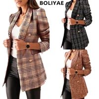 2021 spring autumn fashion suit jackets for women plaid checkered blazer office coat ladies elegant outwear blazers casual tops