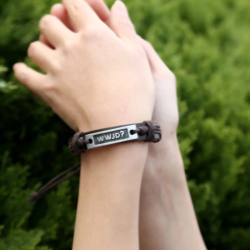 Браслет JINSE WWJD из натуральной кожи многослойный браслет с буквенным принтом для